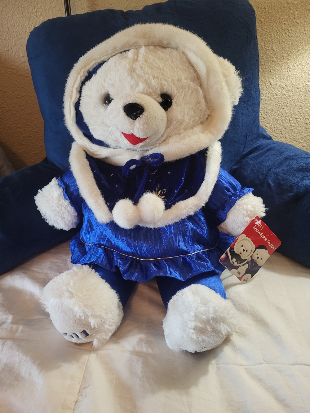 2011 Snowflake Teddy Plush White Bear in Royal Blue Hooded Outfit